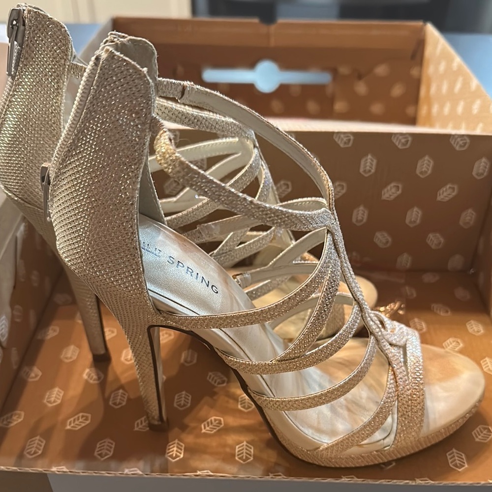 Call It Spring Silver and Gold Strappy Heels - Picture 2 of 4